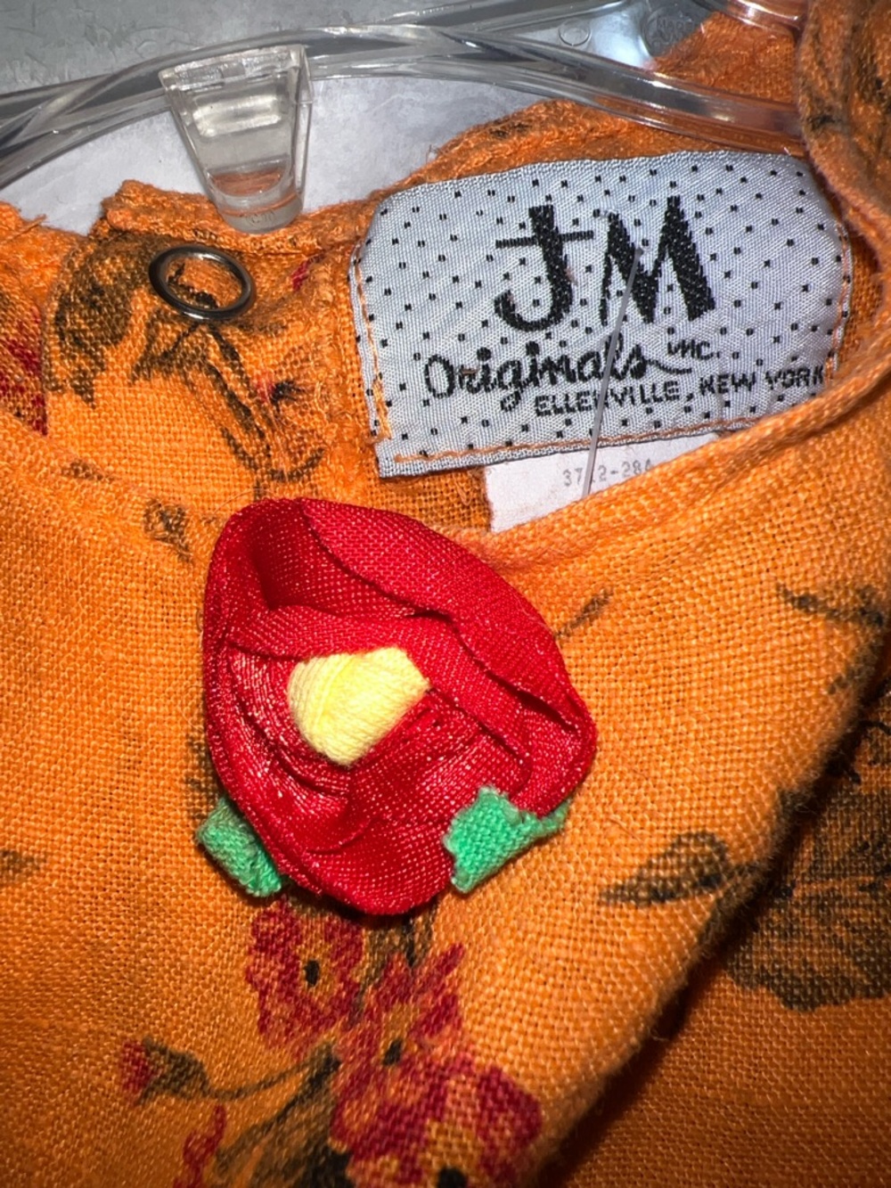 Vintage Kids Handmade Floral Ruffle Linen Tank & Shorts Set - Orange 2T - Picture 2 of 8